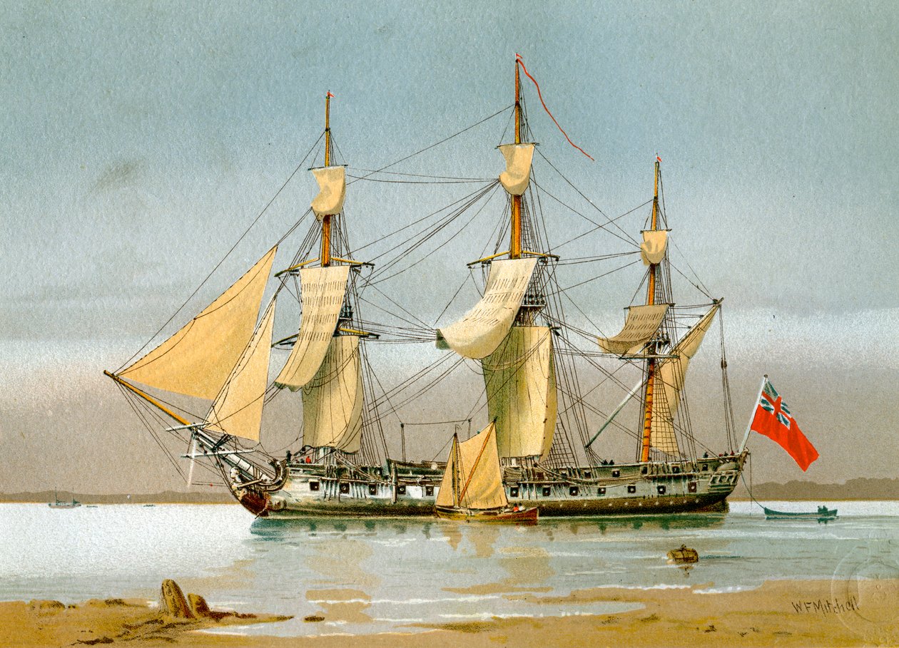 Uma fragata de arma da Marinha Real 42, c1780 c1890-c1893. de William Frederick Mitchell