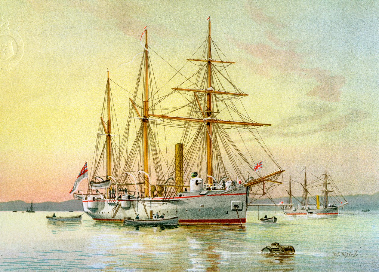 HMS Bramble, canhoneira da 1ª classe da Marinha Real, c1890-c1893. de William Frederick Mitchell