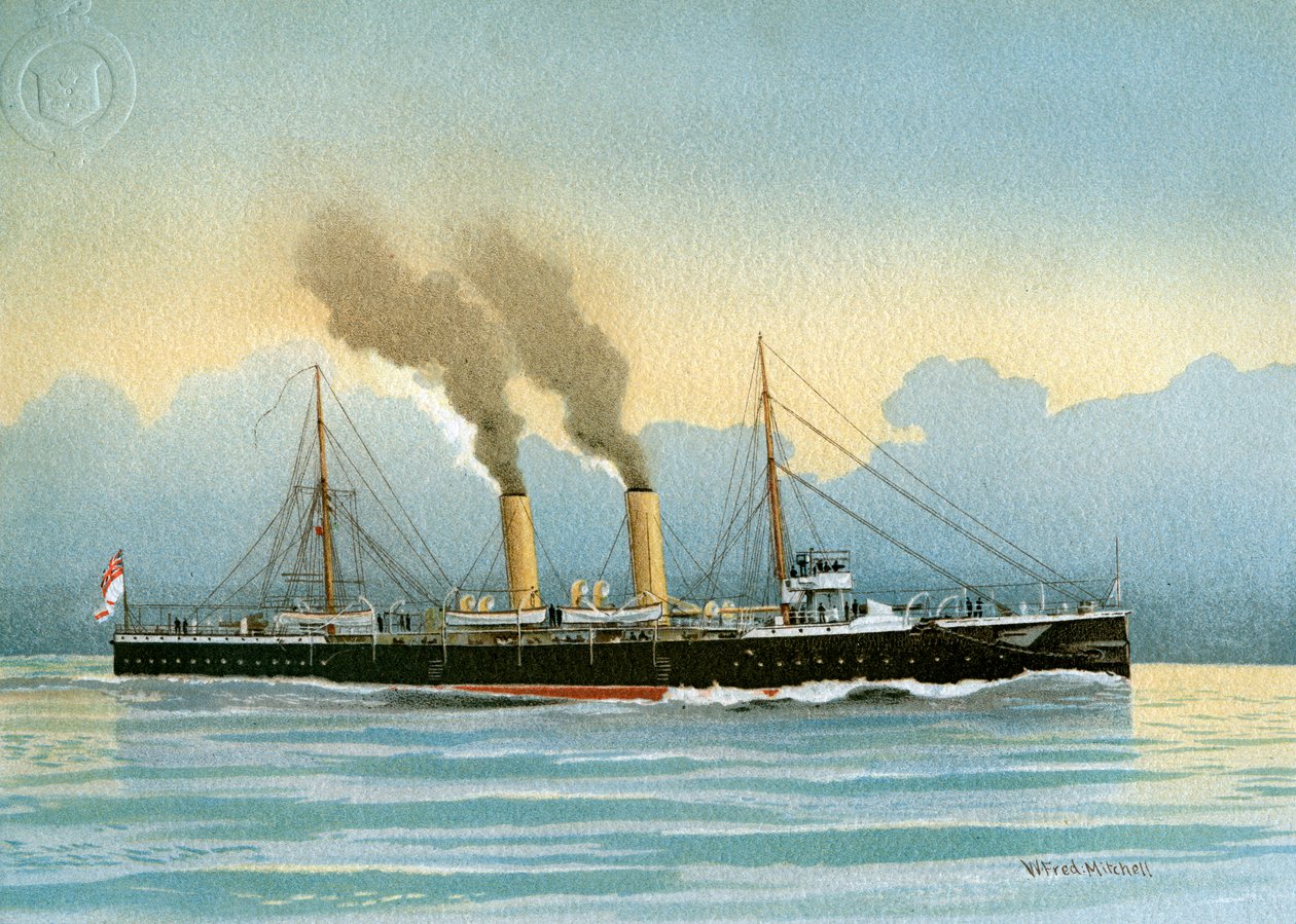 HMS Latona, cruzador de 2ª classe da Marinha Real, c1890-c1893. de William Frederick Mitchell