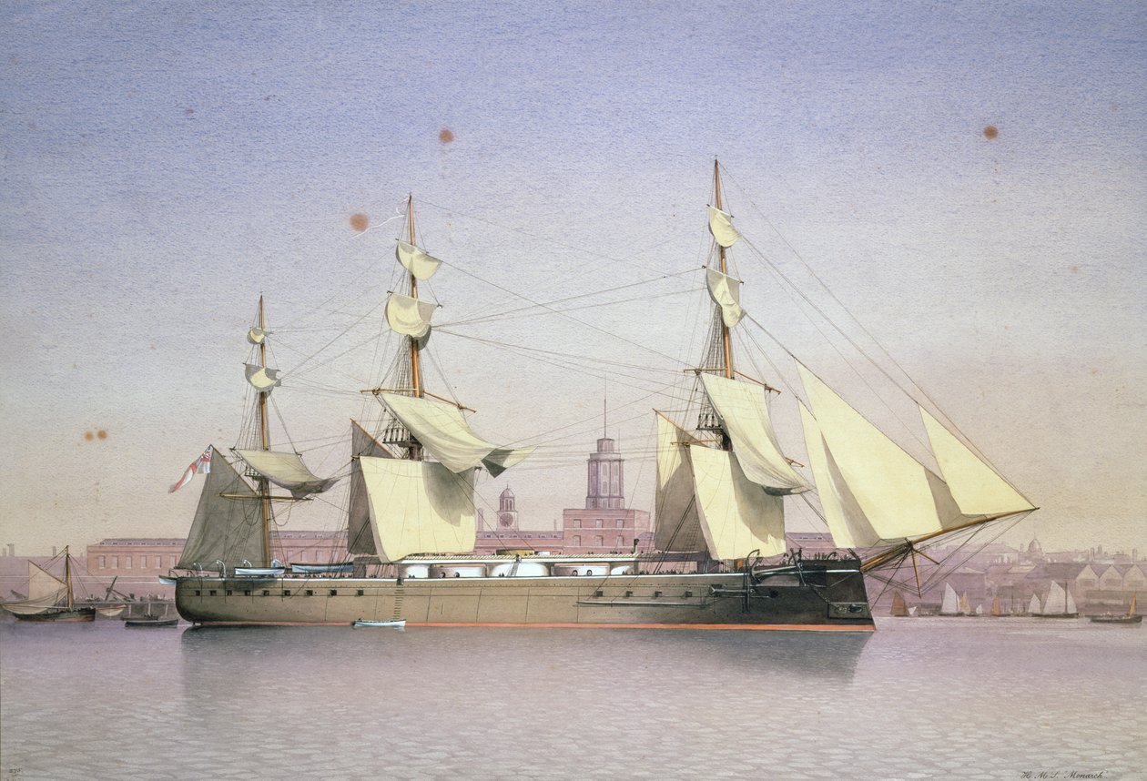 HMS Monarch em Plymouth de William Frederick Mitchell