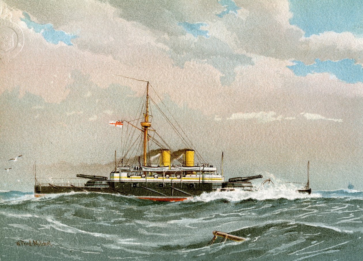 HMS Rodney, encouraçado de primeira classe da Marinha Real, c1890-c1893 de William Frederick Mitchell