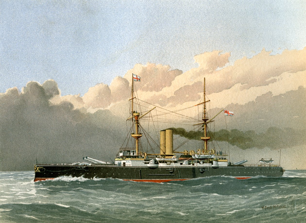 HMS Royal Sovereign, encouraçado de primeira classe da Marinha Real, c1890-c1893. de William Frederick Mitchell