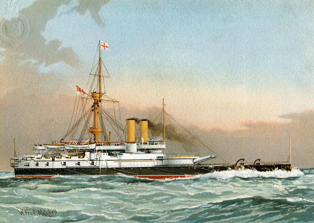 HMS Victoria, encouraçado de primeira classe da Marinha Real, c1890-c1893. de William Frederick Mitchell