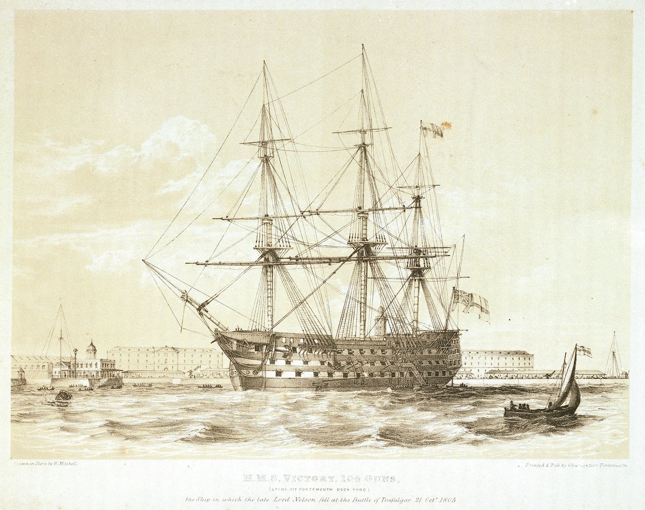 HMS "Victory", finais do século XVIII a princípios do século XIX (litografia a cores) de William Frederick Mitchell
