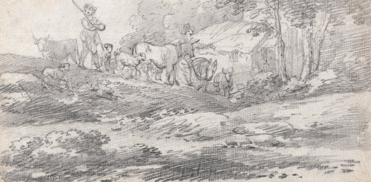 Paisagem com Figuras e Gado de William Frederick Wells
