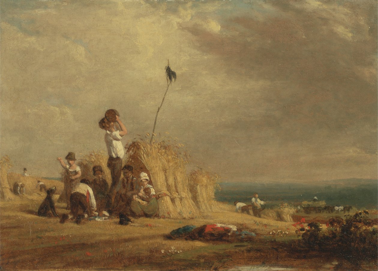 Descanso do meio-dia, colheita (óleo a bordo) de William Frederick Witherington