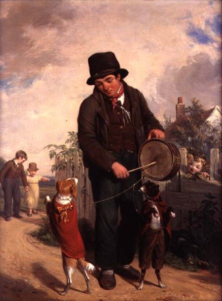 O Strolling Player (óleo no painel) de William Frederick Witherington