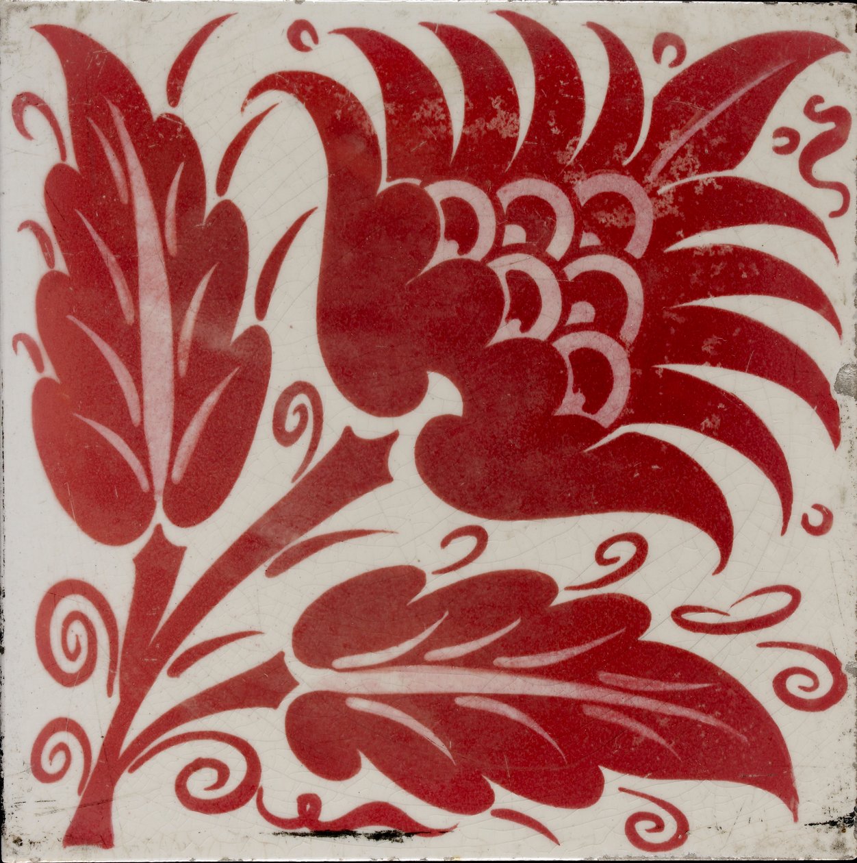 Telha com flor estilizada com duas folhas e tendrilhos, 1882-1888 de William Frend De Morgan