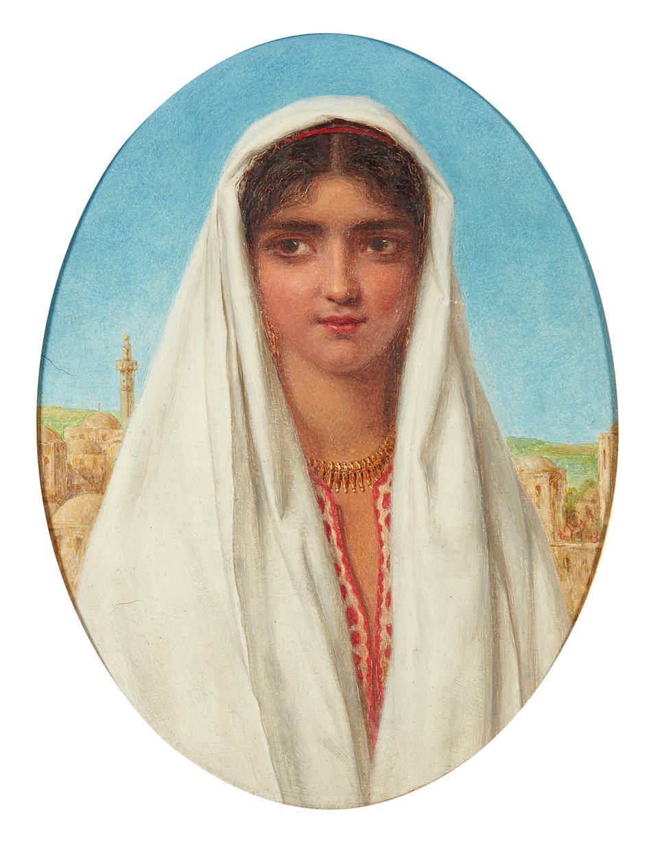 Retrato de uma menina árabe (óleo no painel) de William Gale