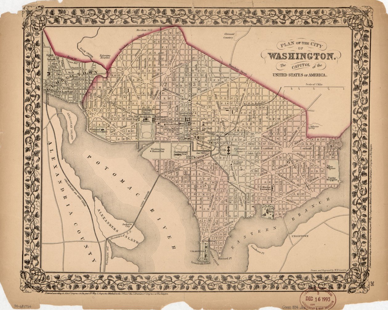 Plano da cidade de Washington - a capital dos Estados Unidos da América de William Gamble