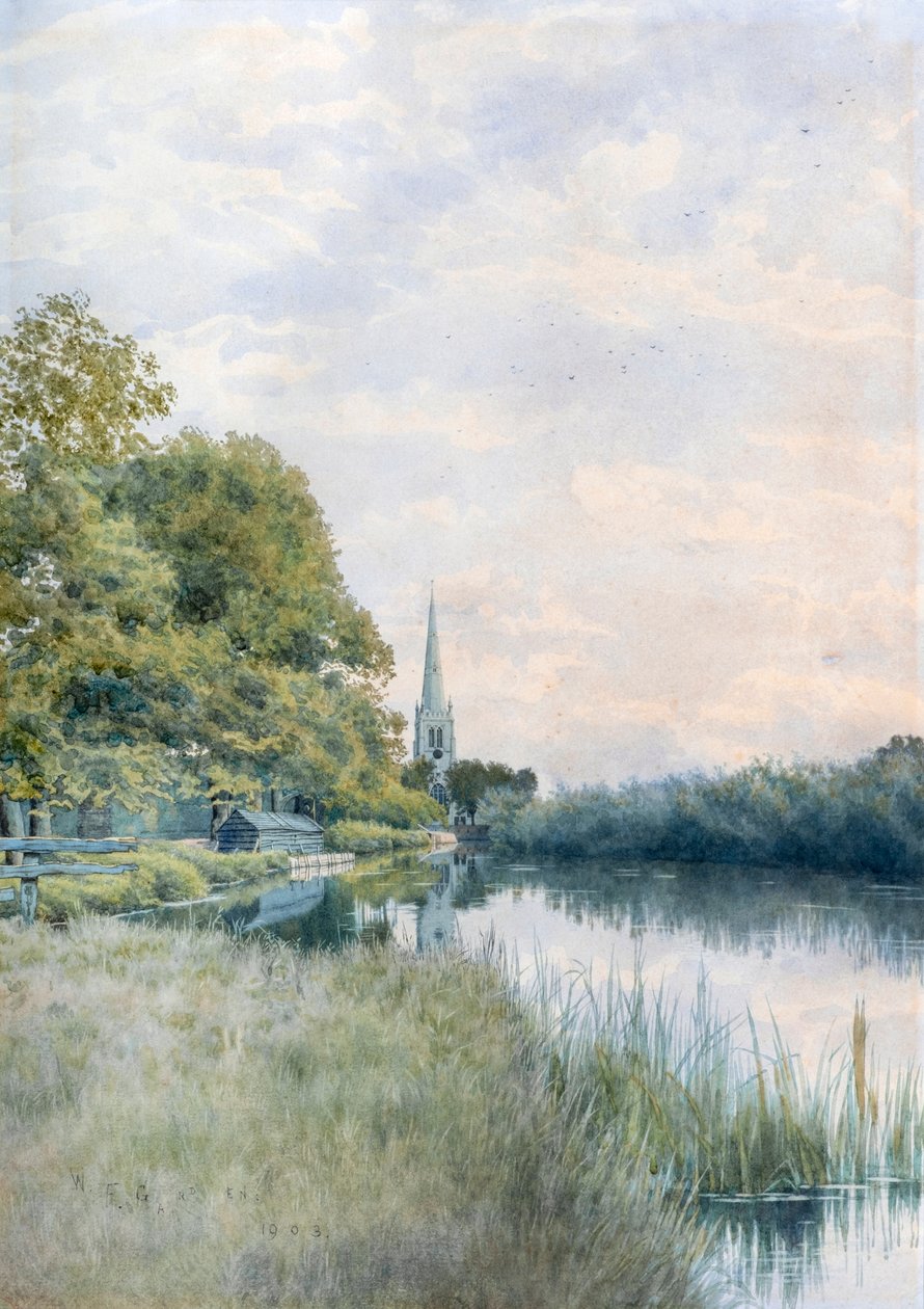 Igreja de Todos os Santos a partir do caminho de reboque, Hemingford Grey de William Garden Fraser