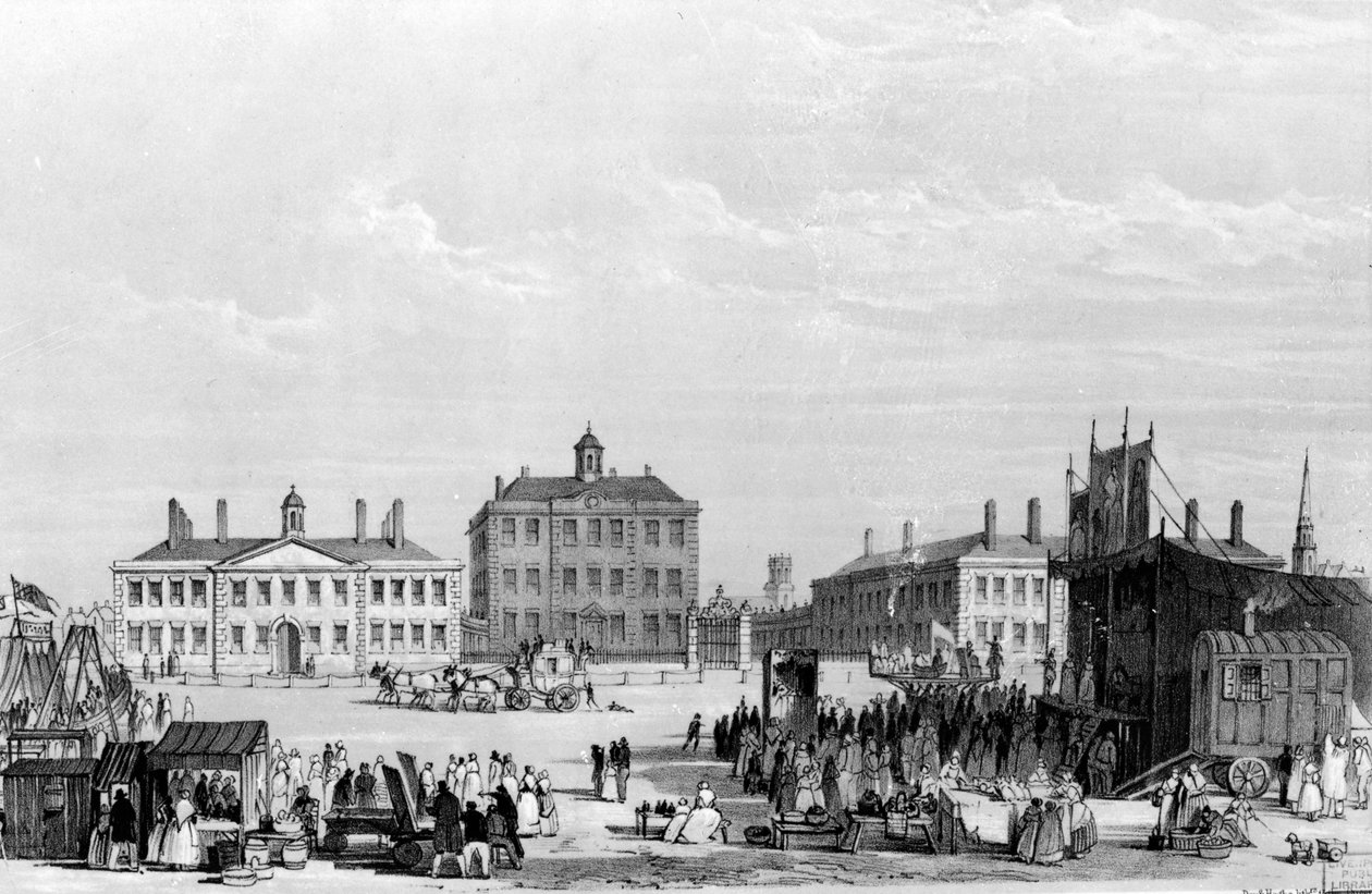 Old Liverpool Enfermaria e Alms-Houses, com o circo de John Cooke em primeiro plano, c.1826 de William Gavin Herdman