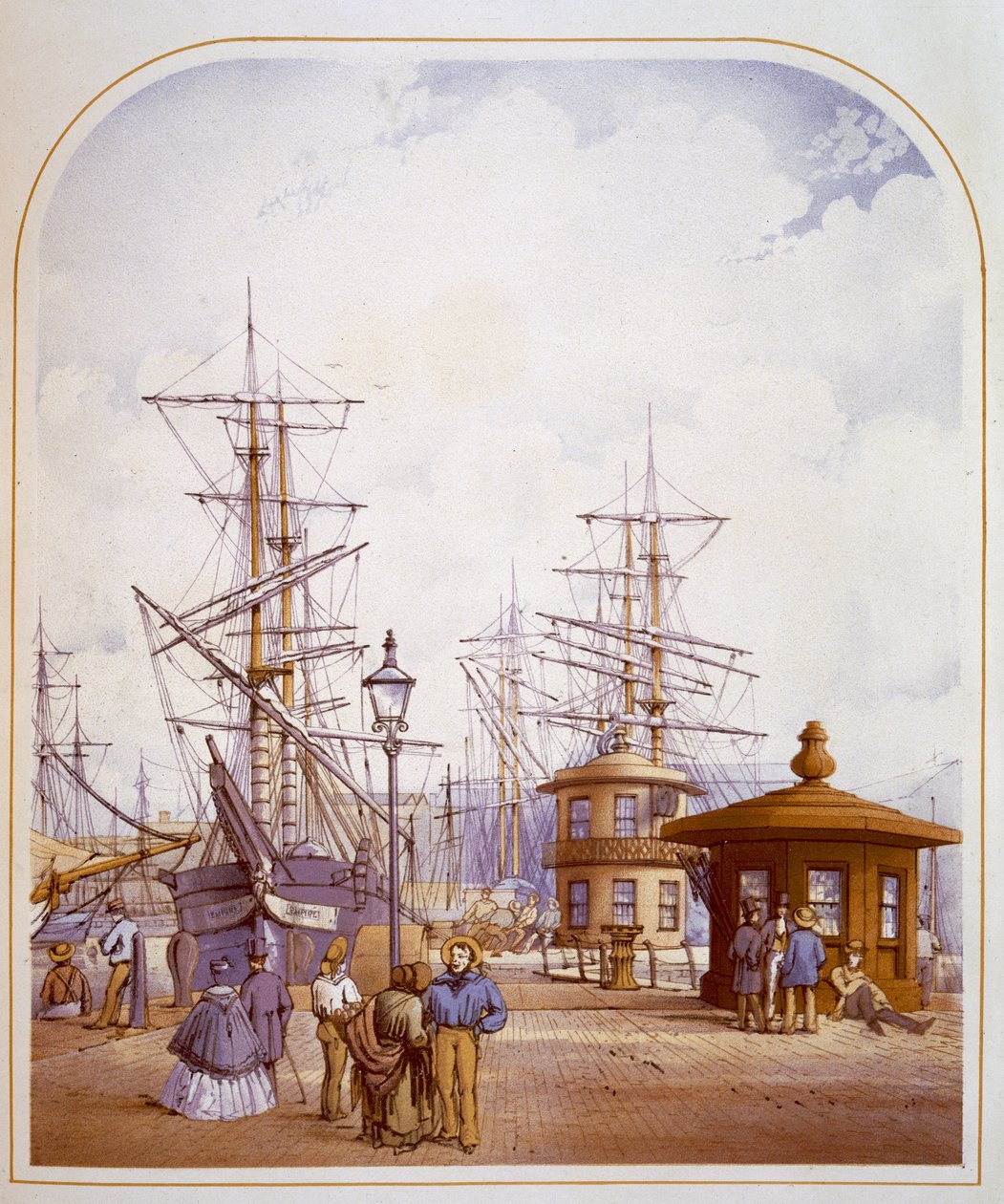 Docas de Waterloo, de "Liverpool moderno ilustrado", gravado por William Gavin Herdman e por James Orr Marples, com descrições por A. Pickering, publicado 1864 de William Gavin Herdman