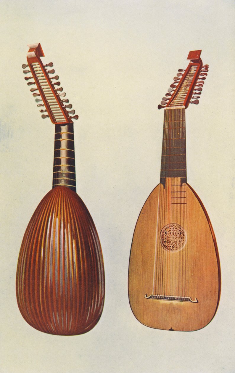 Instrumentos musicais: Alaúde (litografia a cores) de William Gibb