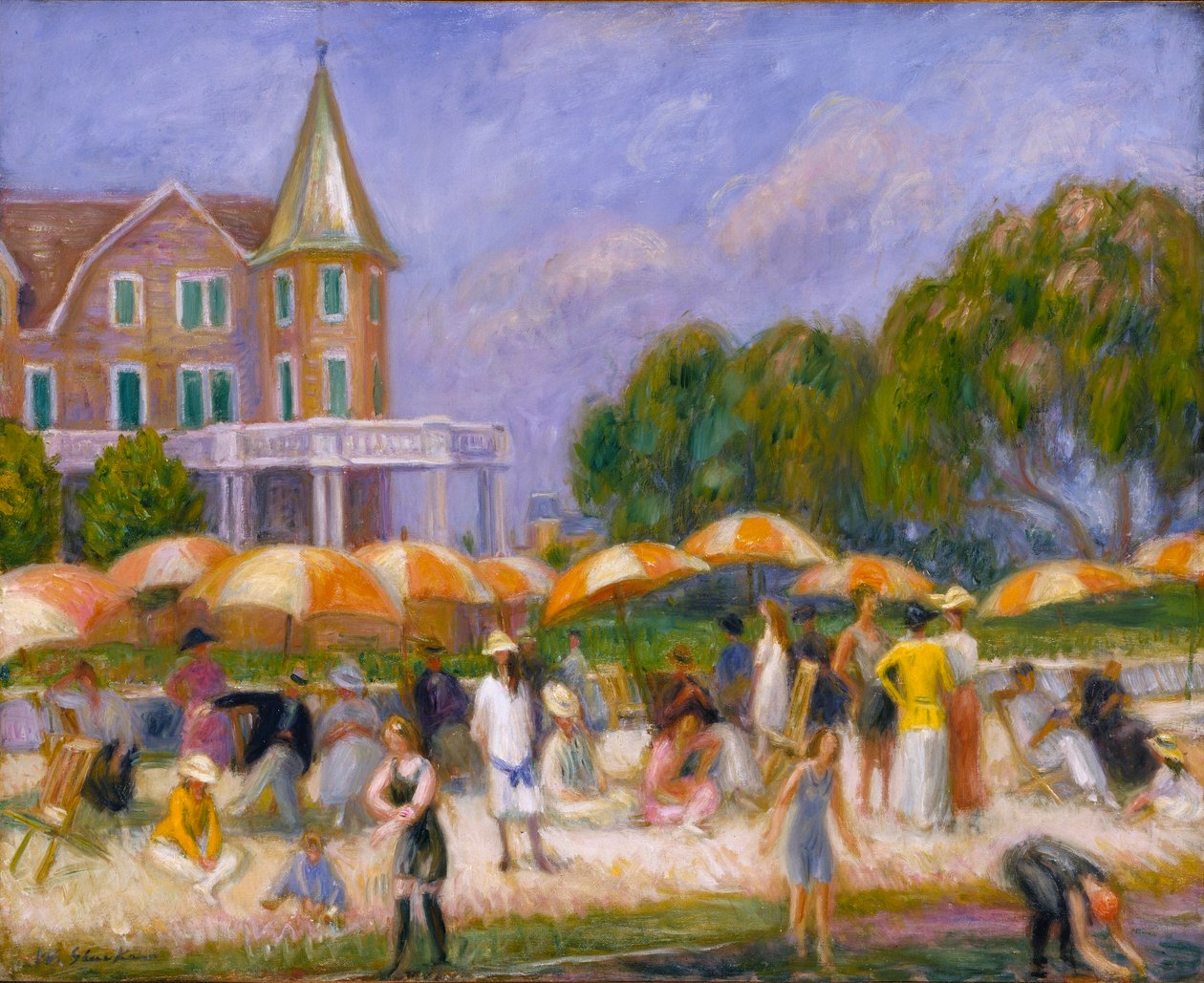 Guarda-sóis de praia em Blue Point de William Glackens