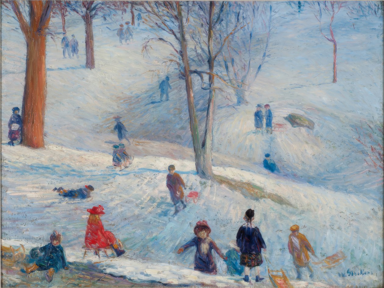 Tobogganing, Central Park de William Glackens