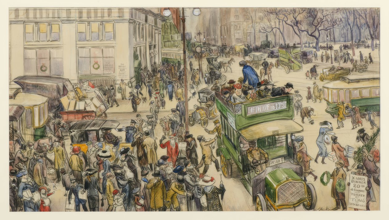 Compradores de Natal, Madison Square de William Glackens