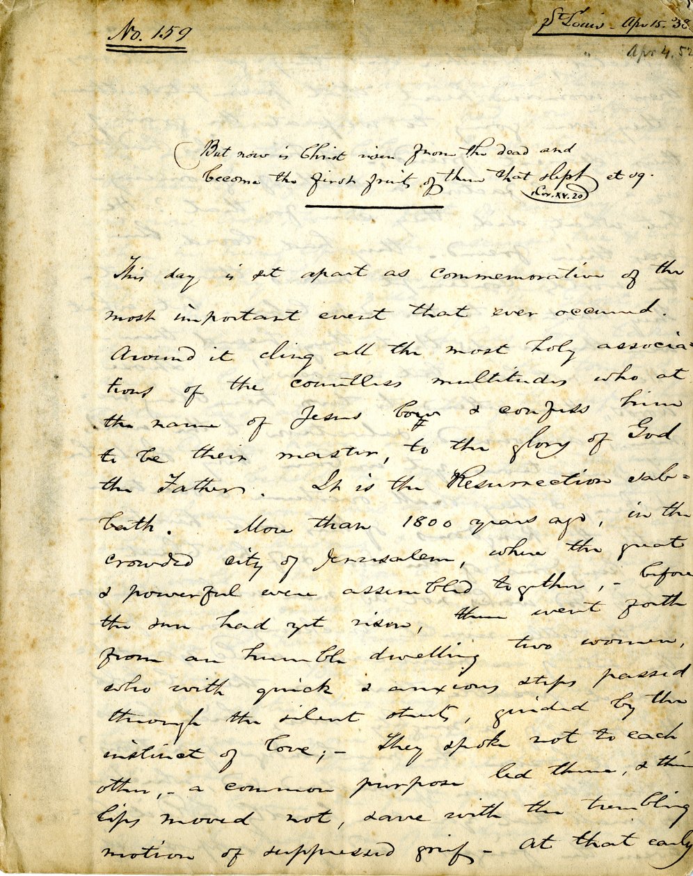 Manuscrito do Sermão nº 159 de William Greenleaf Eliot, 15 de abril de 1838 de William Greenleaf Eliot