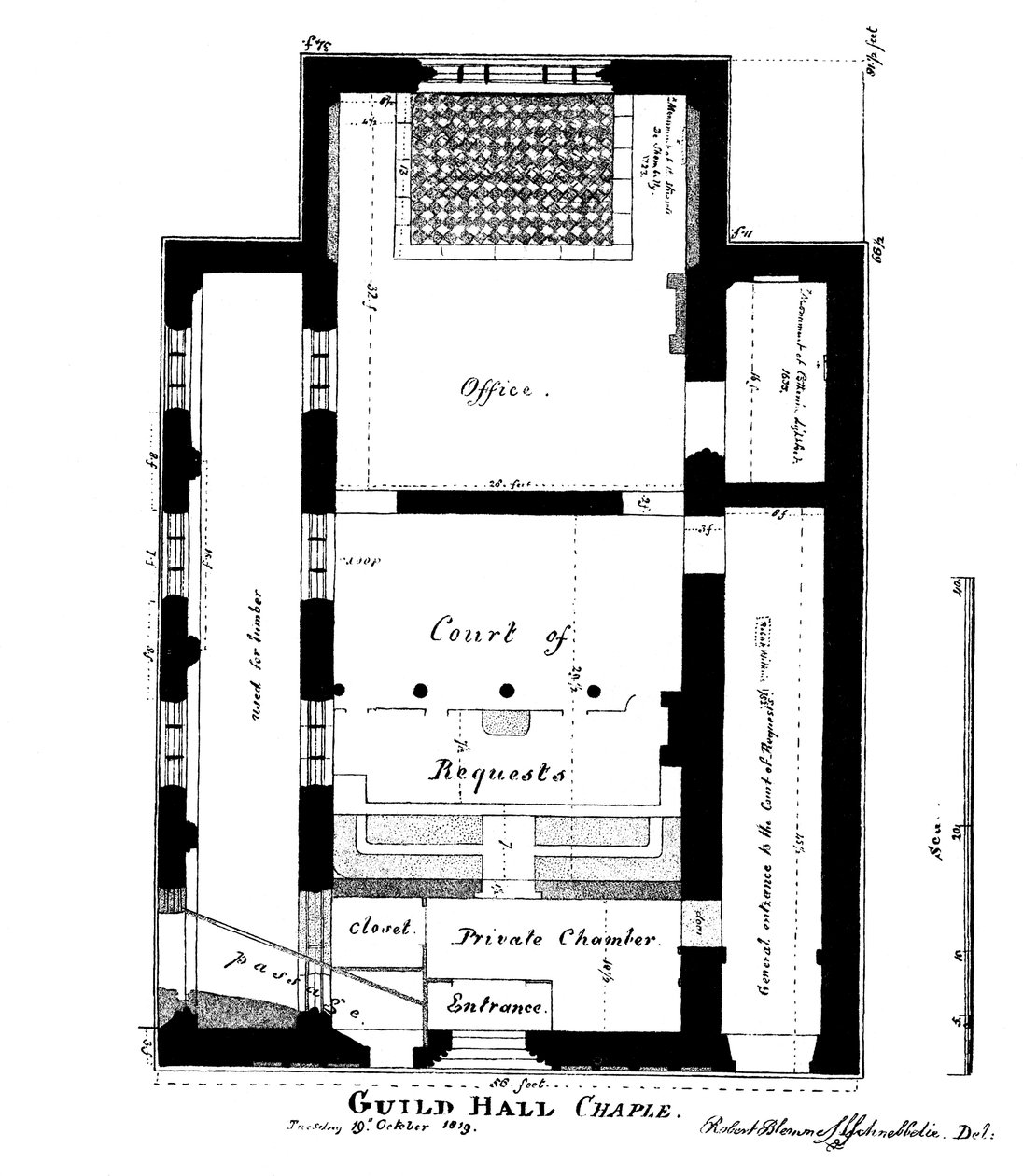 Um plano da Guildhall Chapel, King Street, Cheapside, Londres, 1819 1886. de William Griggs