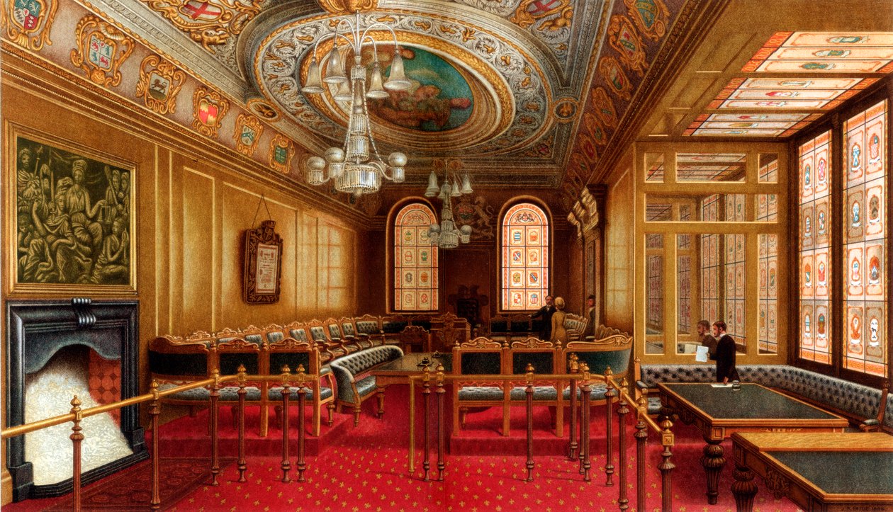 A sala do tribunal de Aldermens, Guildhall, cidade de Londres, 1886. de William Griggs