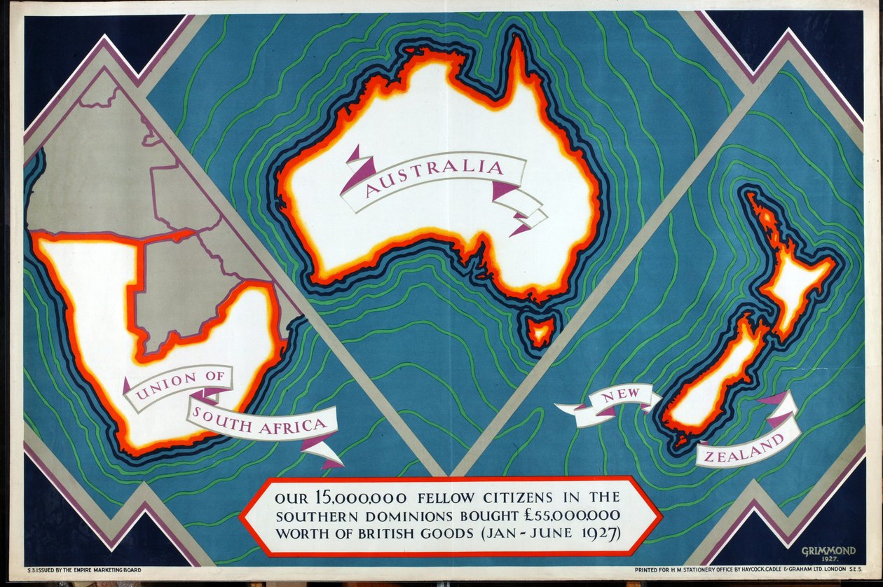 União da África do Sul, Austrália e Nova Zelândia, da série "Where Our Exports Go" (Para onde vão as nossas exportações) de William Grimmond