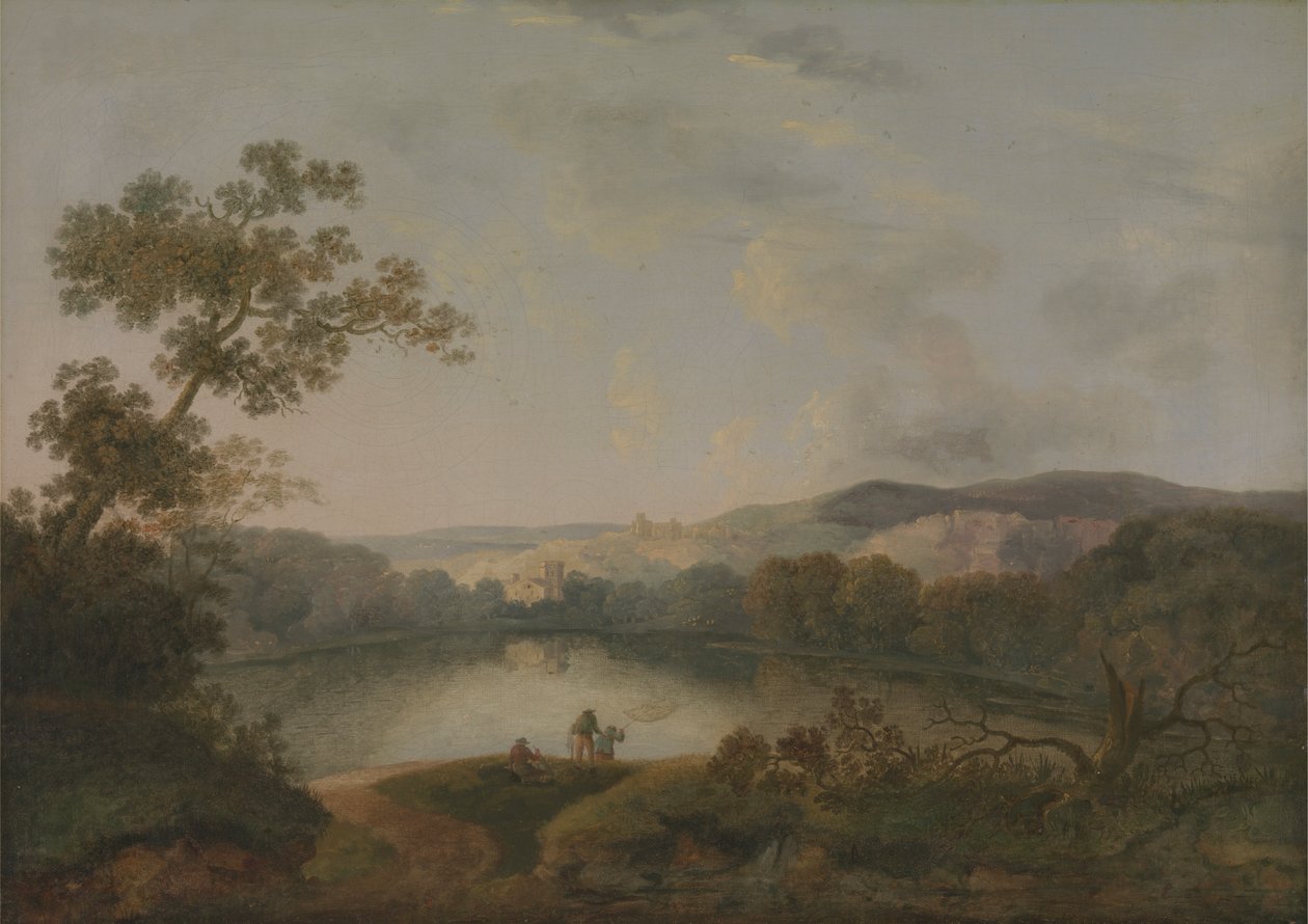 Uma Vista de um Lago com Pescadores de William Groombridge