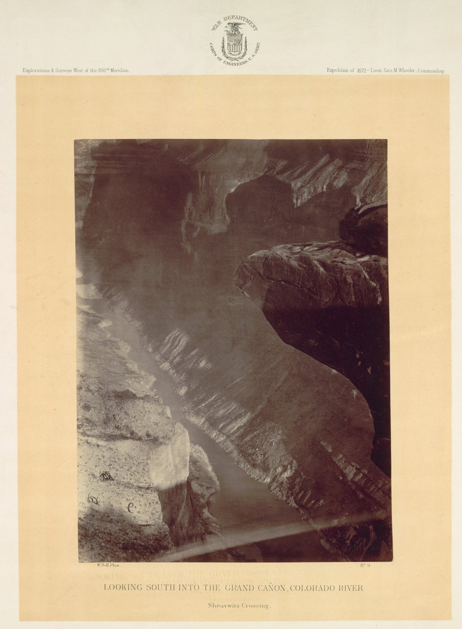 Olhando para o sul no Grand Canyon, rio Colorado, Sheavwitz, 1872. de William H. Bell