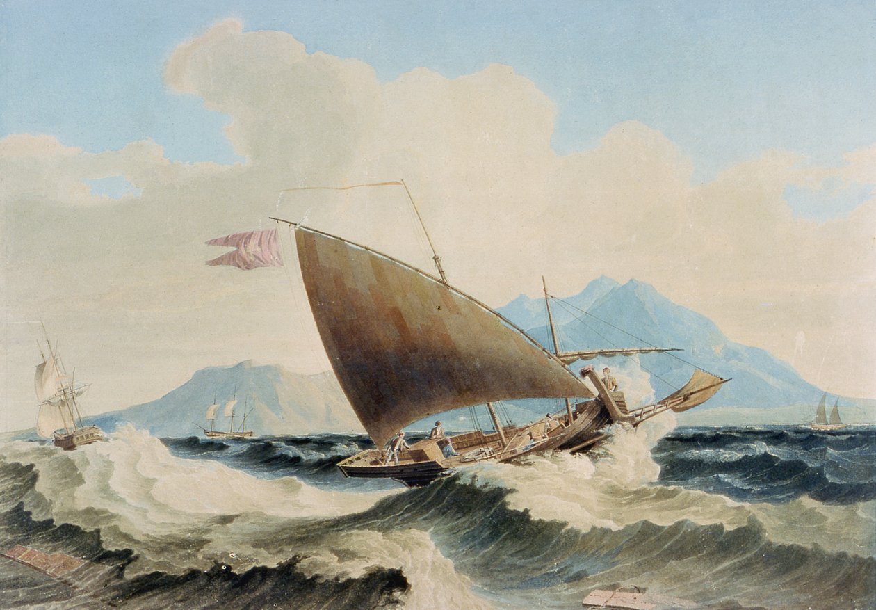 Vista da ilha de Lipari e um Speronare maltês de William H. Burnett
