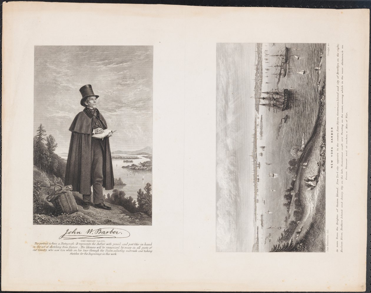 A. John W. Barber; B. New York Harbor, c.1849 (gravura) de William H. Dougal