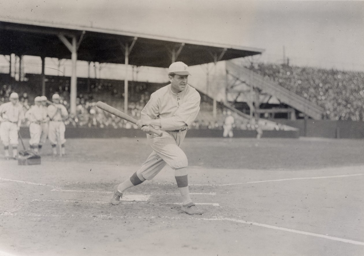 Mike Donlin, pirata de Pittsburgh, a fazer um swing de treino de William H. Trefts Jr.