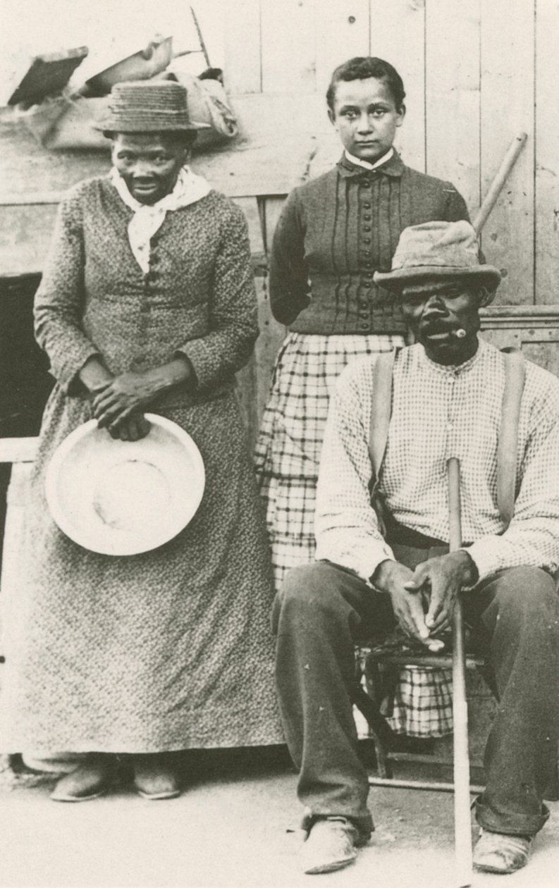 Cartão postal de Harriet Tubman, Nelson Davis, e da filha Gertie, ca. 1887, impresso em 1992. de William Haight Cheney