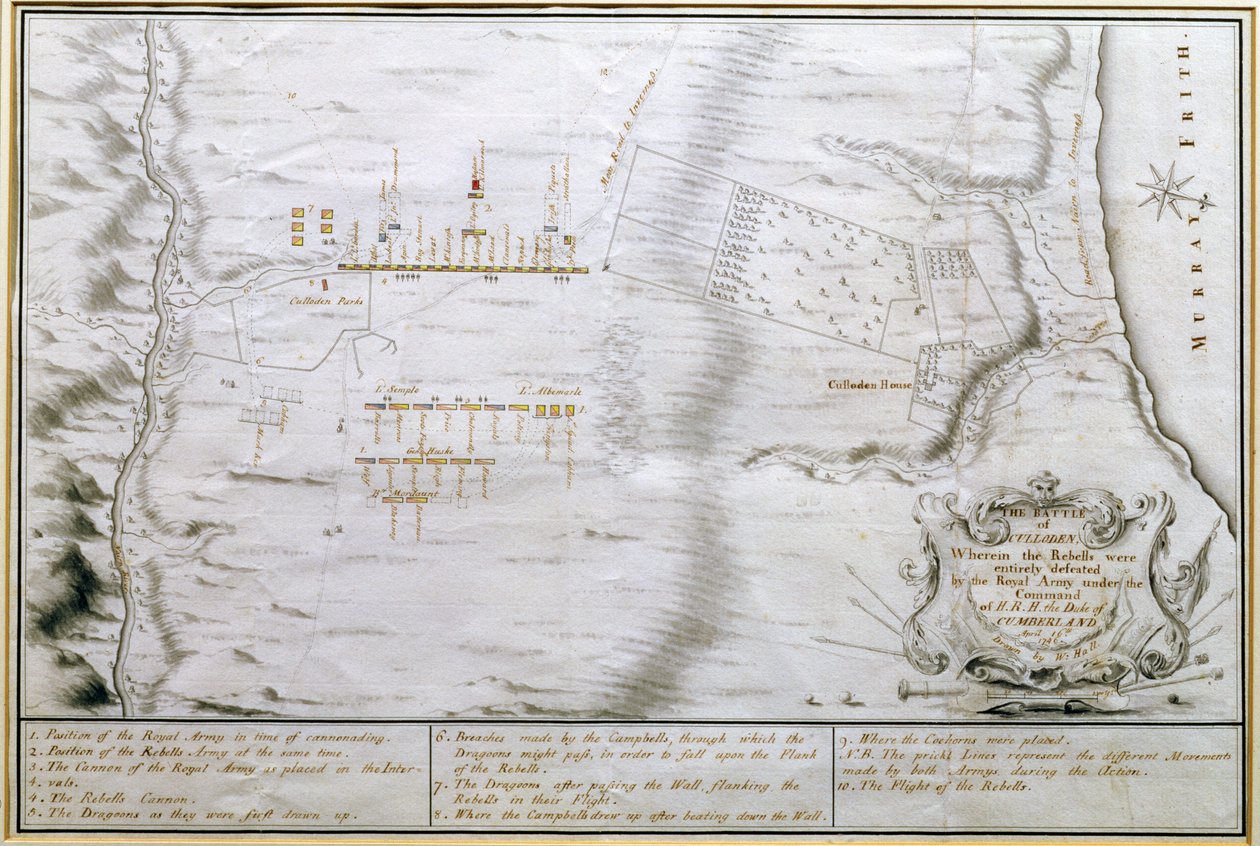 Plano da Batalha de Culloden, 16 de abril de 1746 (caneta e tinta no papel) de William Hall