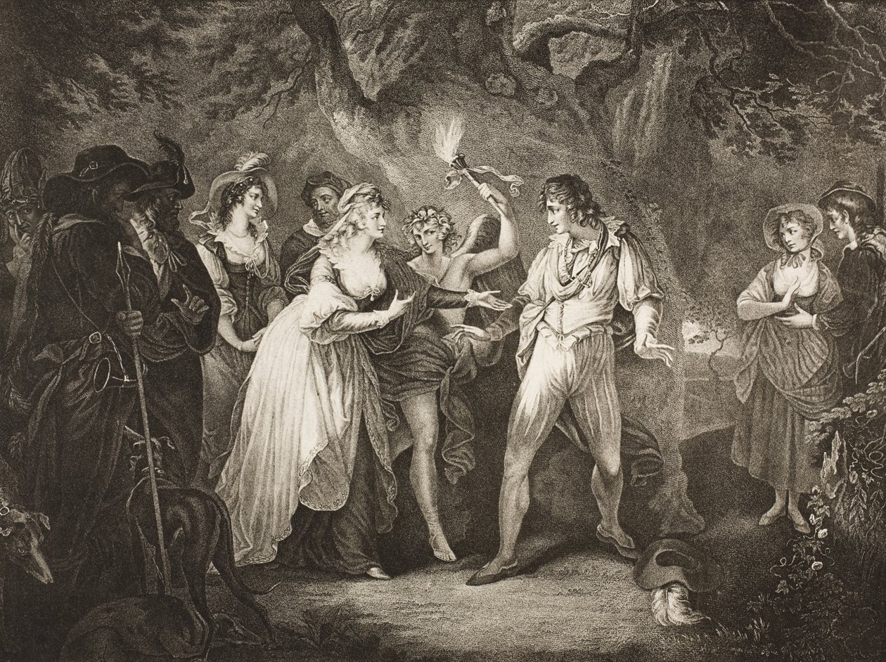 A Floresta, Ato V, Cena IV, de &39;As You Like It&39;, de The Boydell Shakespeare Gallery, publicado no final do século XIX de William Hamilton
