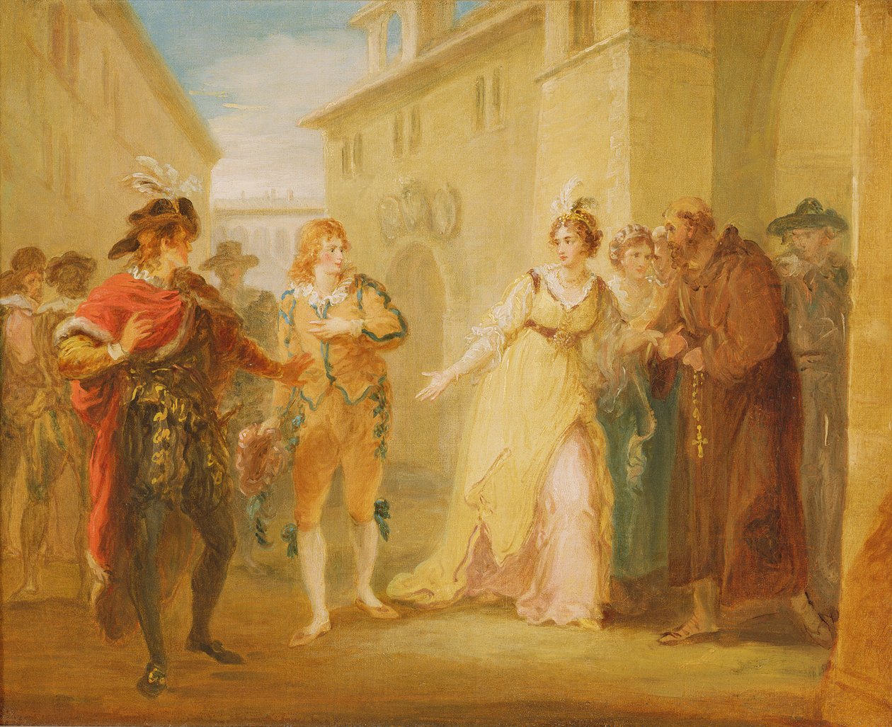 A Revelação do Noivado de Olivia, do Ato V, Cena I da &39;Décima Segunda Noite&39;, c.1790 (óleo sobre tela) de William Hamilton