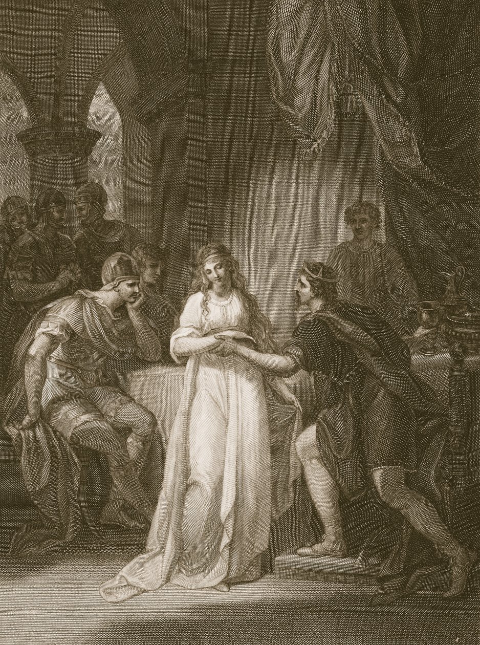 Vortigern e Rovena, gravados por Delatre, ilustração de "The History of England", de David Hume, pub. por R. Bowyer, Londres, 1812 de William Hamilton