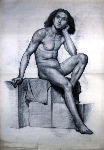 Estudo de um Modelo Nu Sentado de William Hamo Thornycroft