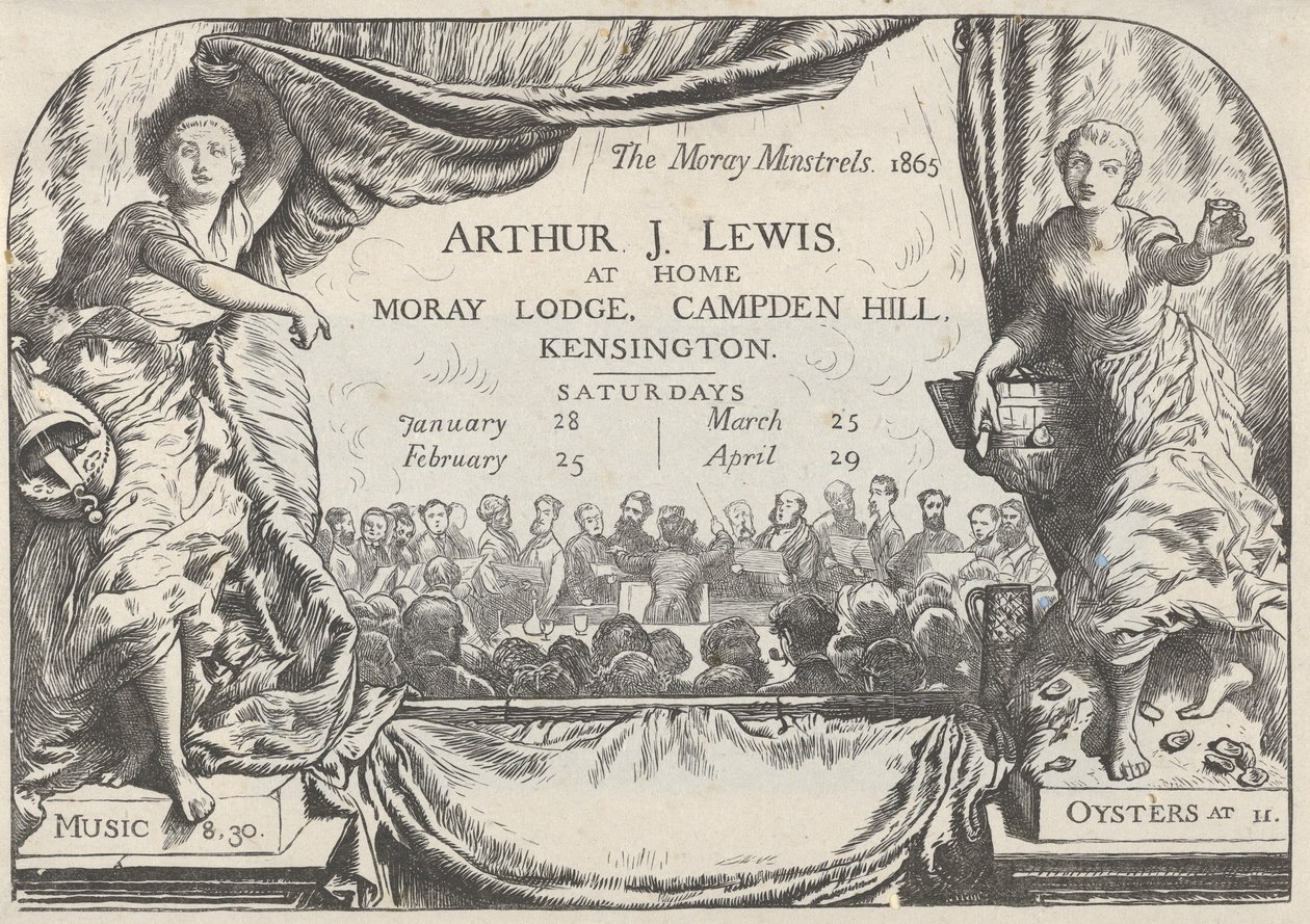 O cartão de convite Moray Minstrels de Arthur James Lewis, 1865. de William Harcourt Hooper