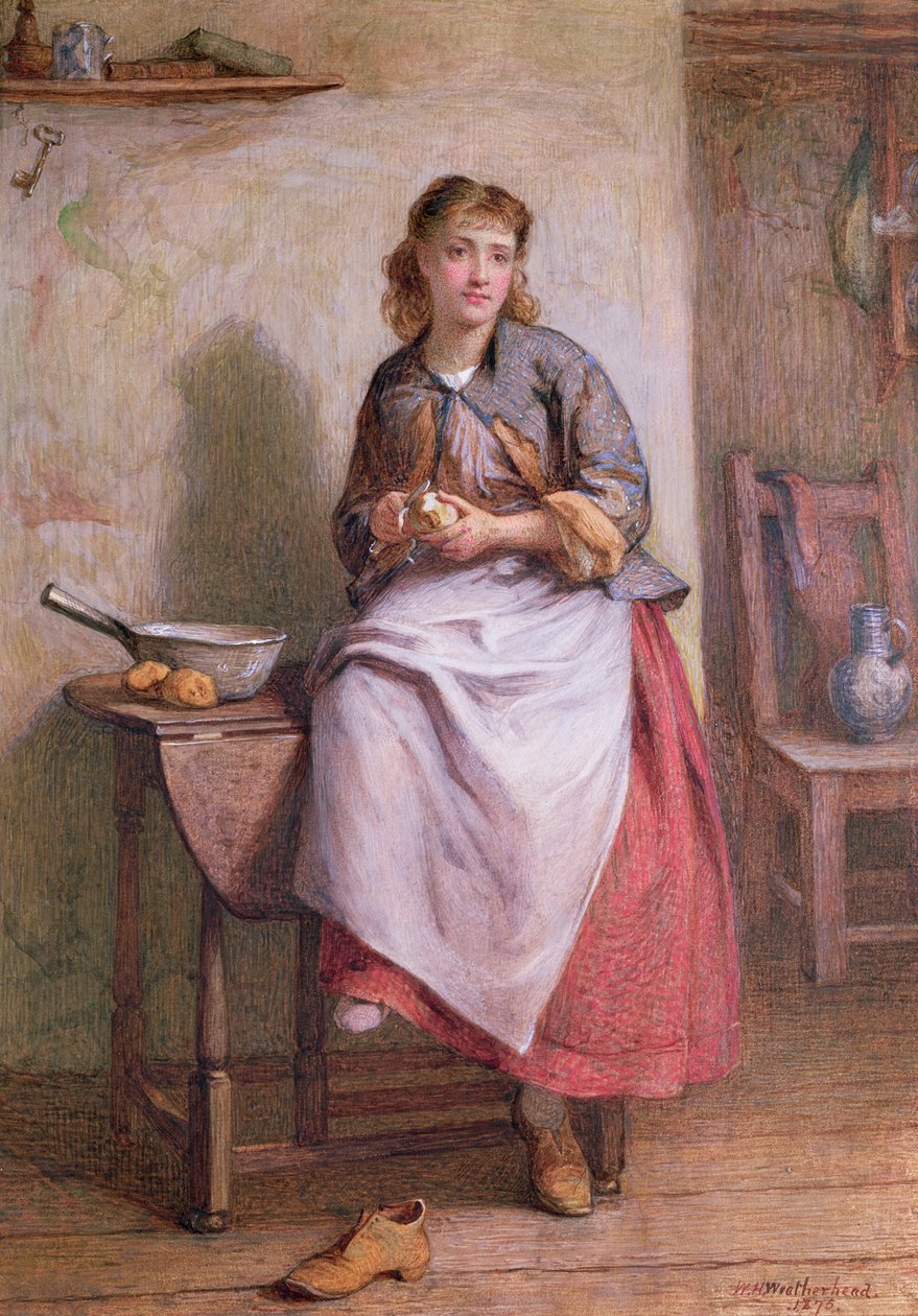 Menina, descascando, batatas de William Harris Weatherhead