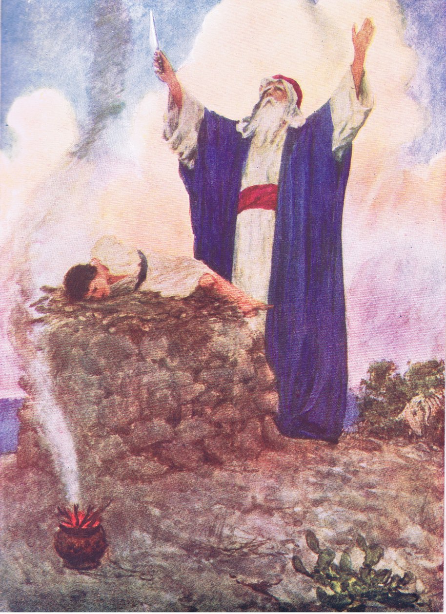 Abraão oferecendo Isaac, de The Bible Story publicado por Hodder & Stoughton, c.1930 de William Hatherell