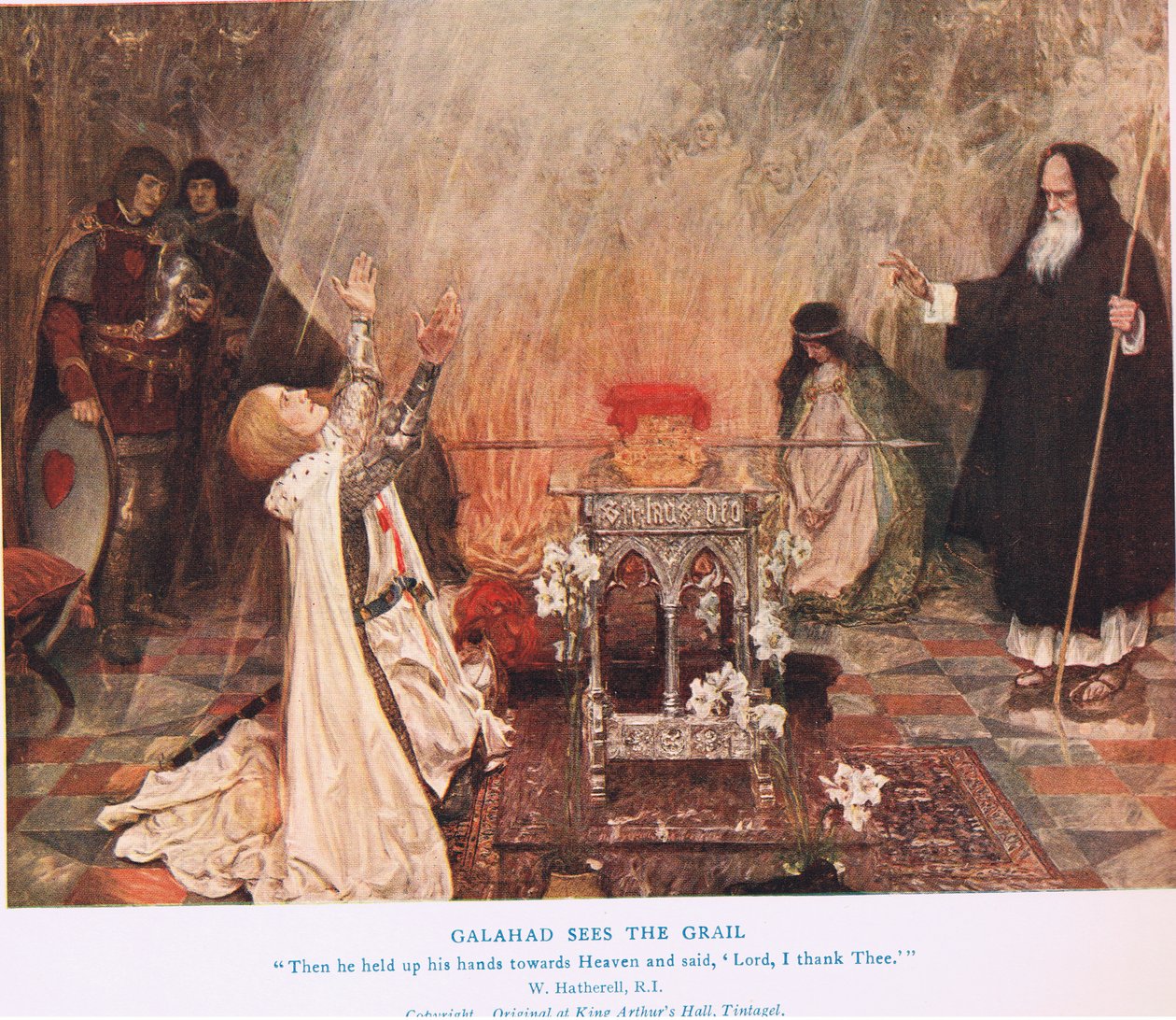 Galahad vê o Graal, ilustração do &39;Rei Artur&39; de William Hatherell