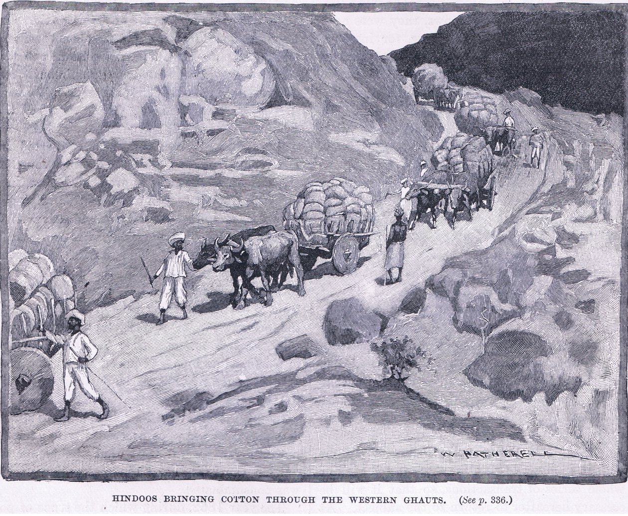 Hindus trazendo algodão através do Western Ghauts 1862 AD de William Hatherell