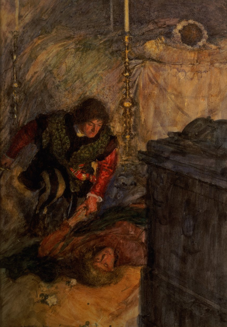 Romeu e Julieta, Acto V Cena 4 (aguarela sobre papel) de William Hatherell