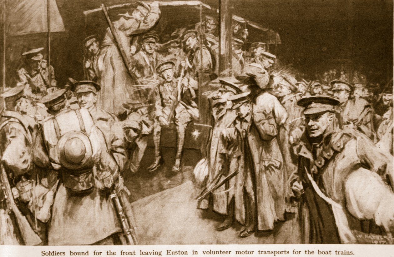 Cenas de alegria pungente e pathos promulgadas nas grandes estações ferroviárias de Londres, 1914-19 de William Hatherell