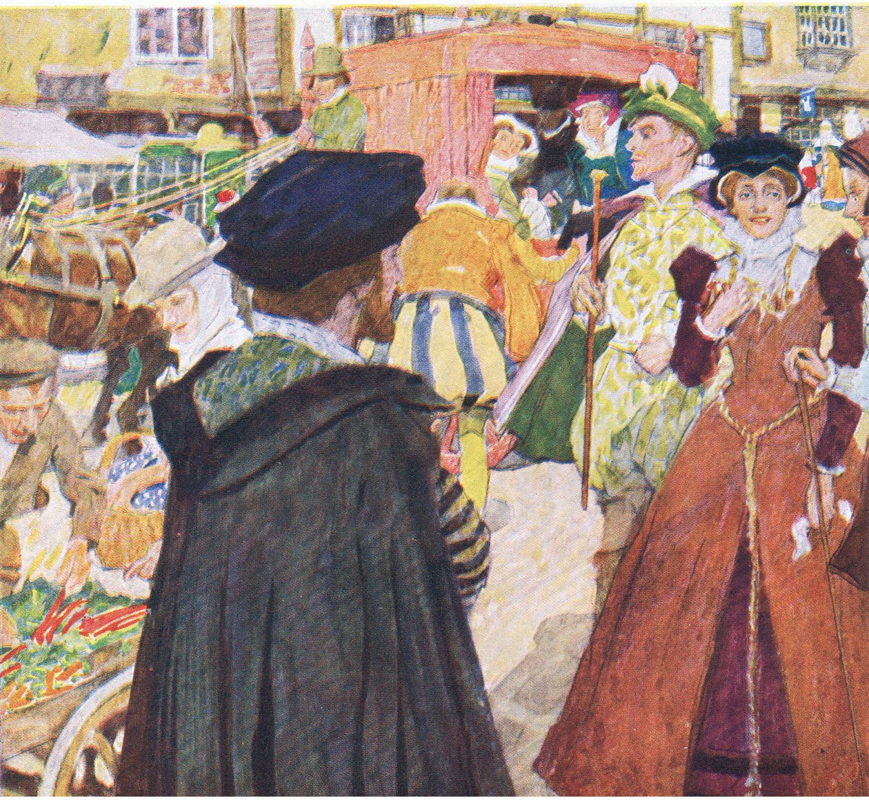 Shakespeare observa a moda tola dos trabalhadores em Ludgate Hill, da My Magazine, pub.1922. de William Hatherell
