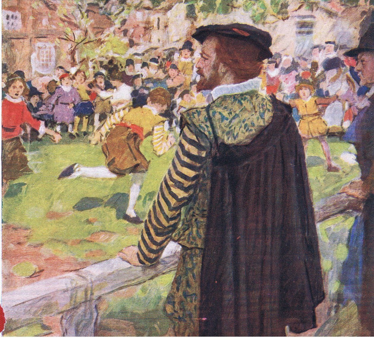Shakespeare assistindo crianças brincam perto de Temple Bar, da My Magazine, pub.1922 de William Hatherell