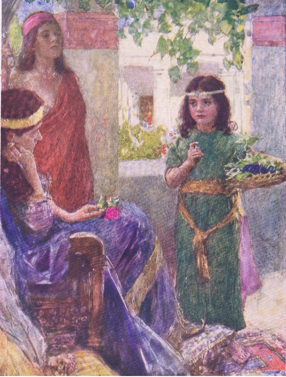 A pequena serva da esposa de Naamã, de The Bible Story publicada por Hodder & Stoughton, c.1930 de William Hatherell
