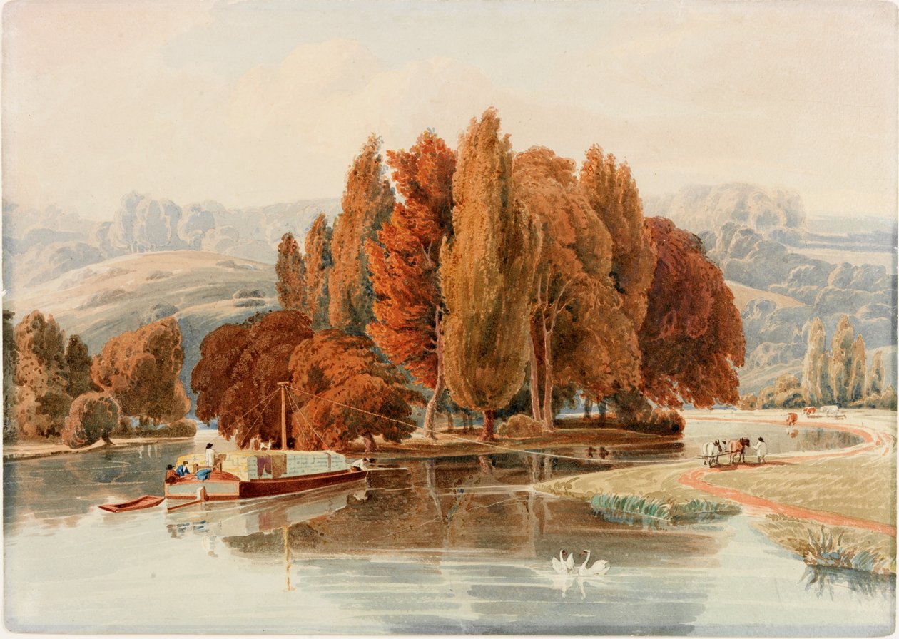 Uma ilha no rio Tamisa perto de Park Place, Oxfordshire (wc em papel tufado) de William Havell