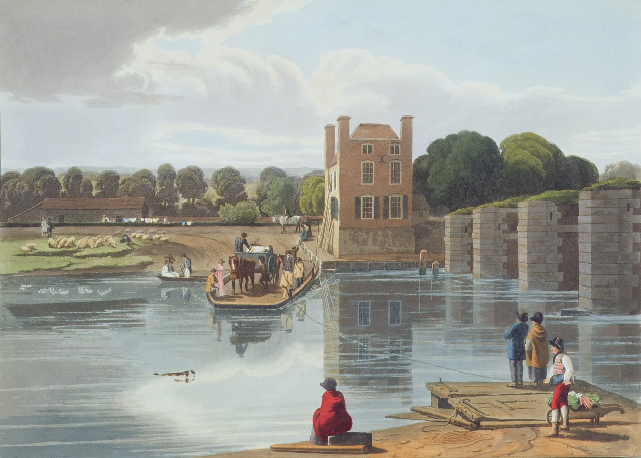Balsa de Datchet, perto de Windsor, gravada por Robert Havell, o Jovem (1793-1878) publicado em 1818 (aquatint) de William Havell