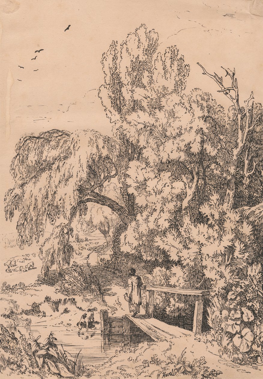 Paisagem com Árvores, Passarela Girl Crossing de William Havell