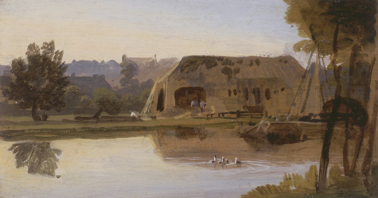 No Kennet, Reading, 1807 (óleo no cartão) de William Havell